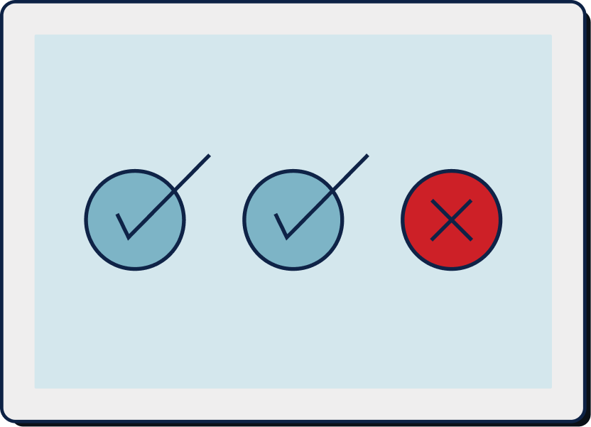 screen with 2 checks and 1 cross